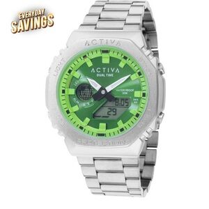 Ativa Dual Time Silver and Green Unisex Dual Time Mechanical and Digital